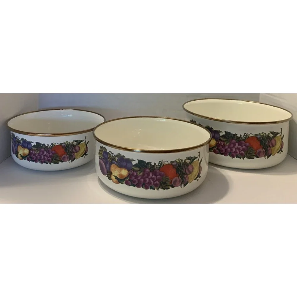 Cornucopia Enamelware Fruit Nesting Mixing Bowls Set Of 3 Enamel Metal